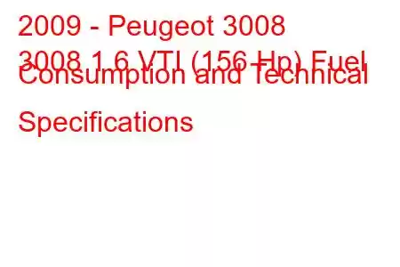 2009 - Peugeot 3008
3008 1.6 VTI (156 Hp) Fuel Consumption and Technical Specifications