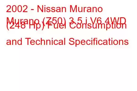 2002 - Nissan Murano
Murano (Z50) 3.5 i V6 4WD (248 Hp) Fuel Consumption and Technical Specifications