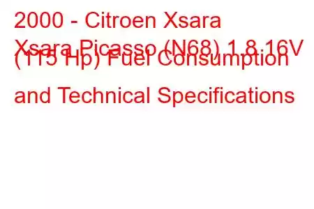 2000 - Citroen Xsara
Xsara Picasso (N68) 1.8 16V (115 Hp) Fuel Consumption and Technical Specifications