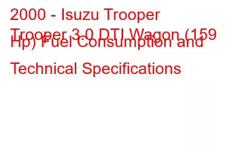 2000 - Isuzu Trooper
Trooper 3.0 DTI Wagon (159 Hp) Fuel Consumption and Technical Specifications