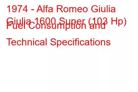 1974 - Alfa Romeo Giulia
Giulia 1600 Super (103 Hp) Fuel Consumption and Technical Specifications