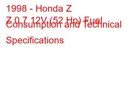 1998 - Honda Z
Z 0.7 12V (52 Hp) Fuel Consumption and Technical Specifications