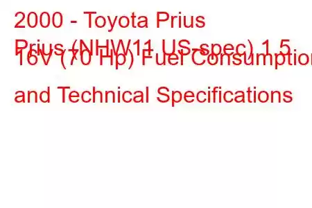 2000 - Toyota Prius
Prius (NHW11 US-spec) 1.5 16V (70 Hp) Fuel Consumption and Technical Specifications