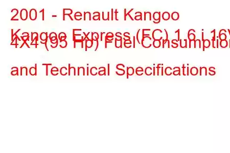 2001 - Renault Kangoo
Kangoo Express (FC) 1.6 i 16V 4X4 (95 Hp) Fuel Consumption and Technical Specifications