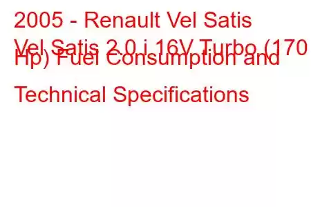 2005 - Renault Vel Satis
Vel Satis 2.0 i 16V Turbo (170 Hp) Fuel Consumption and Technical Specifications