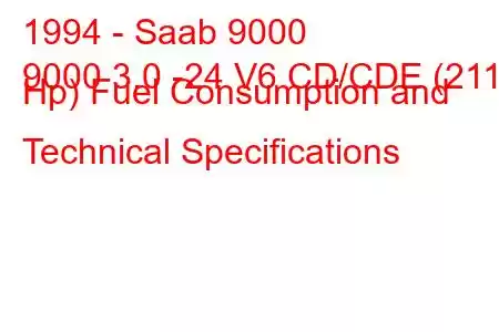 1994 - Saab 9000
9000 3.0 -24 V6 CD/CDE (211 Hp) Fuel Consumption and Technical Specifications