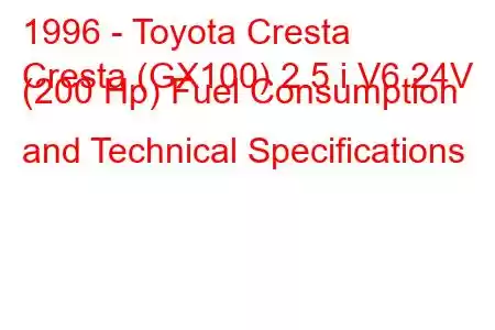 1996 - Toyota Cresta
Cresta (GX100) 2.5 i V6 24V (200 Hp) Fuel Consumption and Technical Specifications