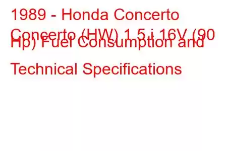 1989 - Honda Concerto
Concerto (HW) 1.5 i 16V (90 Hp) Fuel Consumption and Technical Specifications