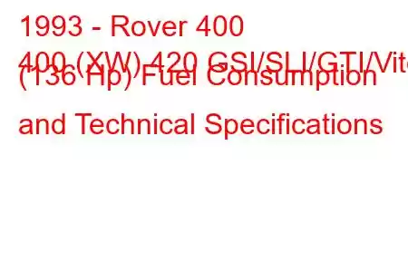 1993 - Rover 400
400 (XW) 420 GSI/SLI/GTI/Vite (136 Hp) Fuel Consumption and Technical Specifications