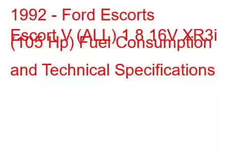 1992 - Ford Escorts
Escort V (ALL) 1.8 16V XR3i (105 Hp) Fuel Consumption and Technical Specifications