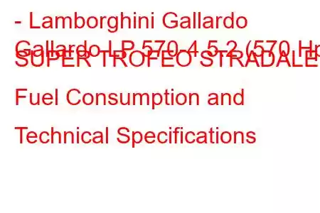 - Lamborghini Gallardo
Gallardo LP 570-4 5.2 (570 Hp) SUPER TROFEO STRADALE Fuel Consumption and Technical Specifications