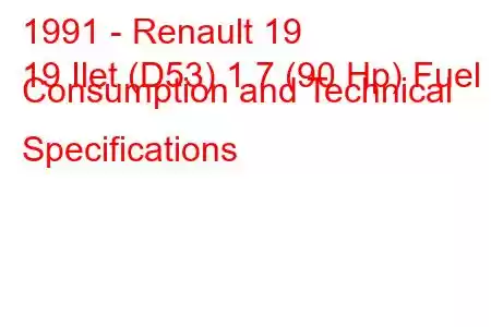 1991 - Renault 19
19 Ilet (D53) 1.7 (90 Hp) Fuel Consumption and Technical Specifications