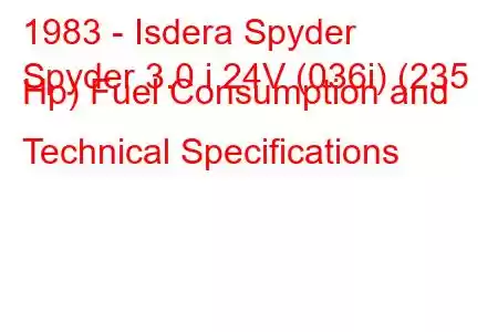 1983 - Isdera Spyder
Spyder 3.0 i 24V (036i) (235 Hp) Fuel Consumption and Technical Specifications