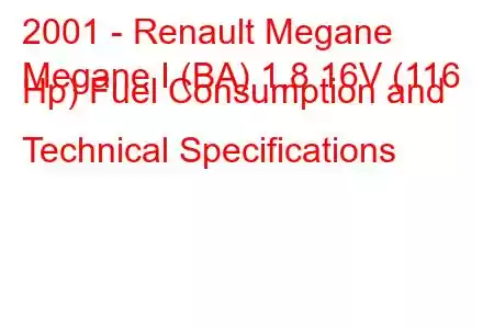 2001 - Renault Megane
Megane I (BA) 1.8 16V (116 Hp) Fuel Consumption and Technical Specifications