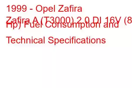 1999 - Opel Zafira
Zafira A (T3000) 2.0 DI 16V (82 Hp) Fuel Consumption and Technical Specifications