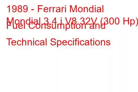 1989 - Ferrari Mondial
Mondial 3.4 i V8 32V (300 Hp) Fuel Consumption and Technical Specifications