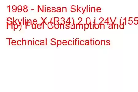 1998 - Nissan Skyline
Skyline X (R34) 2.0 i 24V (155 Hp) Fuel Consumption and Technical Specifications