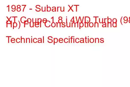 1987 - Subaru XT
XT Coupe 1.8 i 4WD Turbo (98 Hp) Fuel Consumption and Technical Specifications