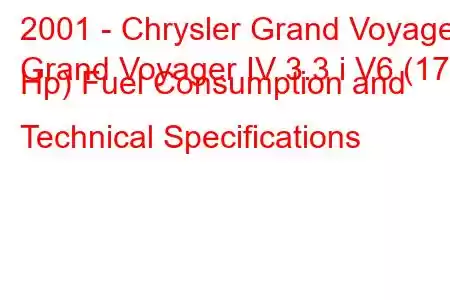 2001 - Chrysler Grand Voyager
Grand Voyager IV 3.3 i V6 (174 Hp) Fuel Consumption and Technical Specifications