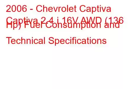 2006 - Chevrolet Captiva
Captiva 2.4 i 16V AWD (136 Hp) Fuel Consumption and Technical Specifications