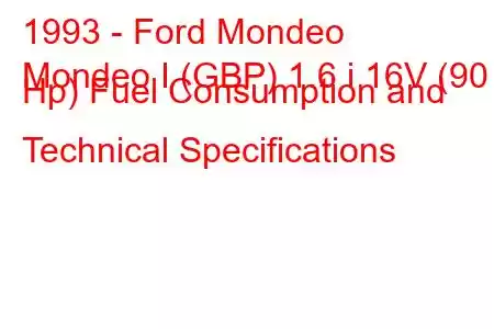 1993 - Ford Mondeo
Mondeo I (GBP) 1.6 i 16V (90 Hp) Fuel Consumption and Technical Specifications