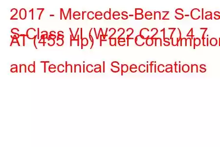 2017 - Mercedes-Benz S-Class
S-Class VI (W222,C217) 4.7 AT (455 Hp) Fuel Consumption and Technical Specifications