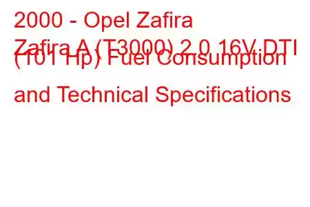 2000 - Opel Zafira
Zafira A (T3000) 2.0 16V DTI (101 Hp) Fuel Consumption and Technical Specifications