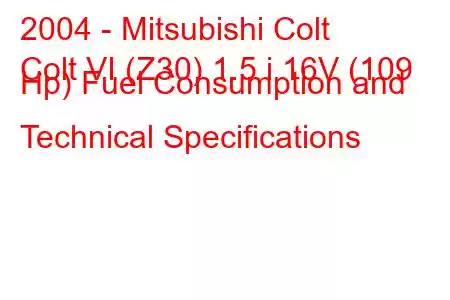 2004 - Mitsubishi Colt
Colt VI (Z30) 1.5 i 16V (109 Hp) Fuel Consumption and Technical Specifications