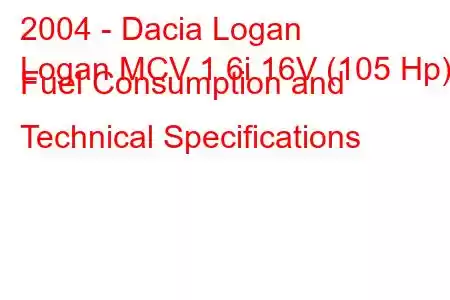 2004 - Dacia Logan
Logan MCV 1.6i 16V (105 Hp) Fuel Consumption and Technical Specifications