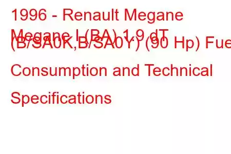 1996 - Renault Megane
Megane I (BA) 1.9 dT (B/SA0K,B/SA0Y) (90 Hp) Fuel Consumption and Technical Specifications