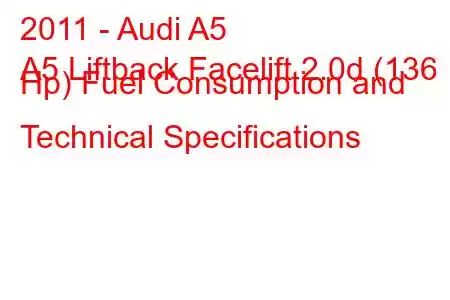 2011 - Audi A5
A5 Liftback Facelift 2.0d (136 Hp) Fuel Consumption and Technical Specifications