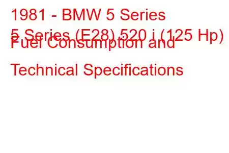 1981 - BMW 5 Series
5 Series (E28) 520 i (125 Hp) Fuel Consumption and Technical Specifications