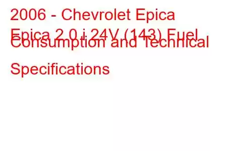 2006 - Chevrolet Epica
Epica 2.0 i 24V (143) Fuel Consumption and Technical Specifications