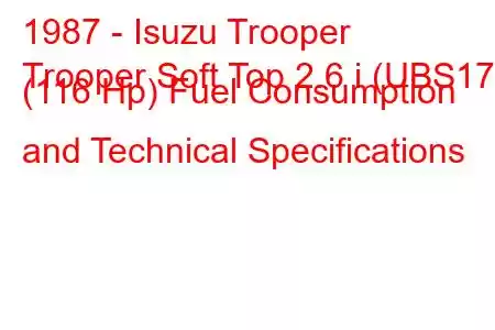 1987 - Isuzu Trooper
Trooper Soft Top 2.6 i (UBS17) (116 Hp) Fuel Consumption and Technical Specifications